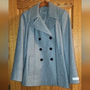 Calvin Klein light grey wool blend peacoat, lined, sz: 10